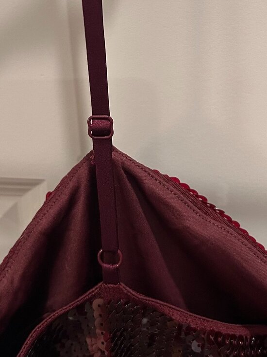 Express Burgundy Sequin Spaghetti Strap Midi Dress - Picture 4 of 11